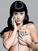 Katy Perry posing topless cover her breasts